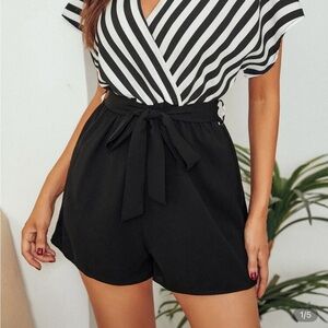 Black and White Women's Belted Romper
